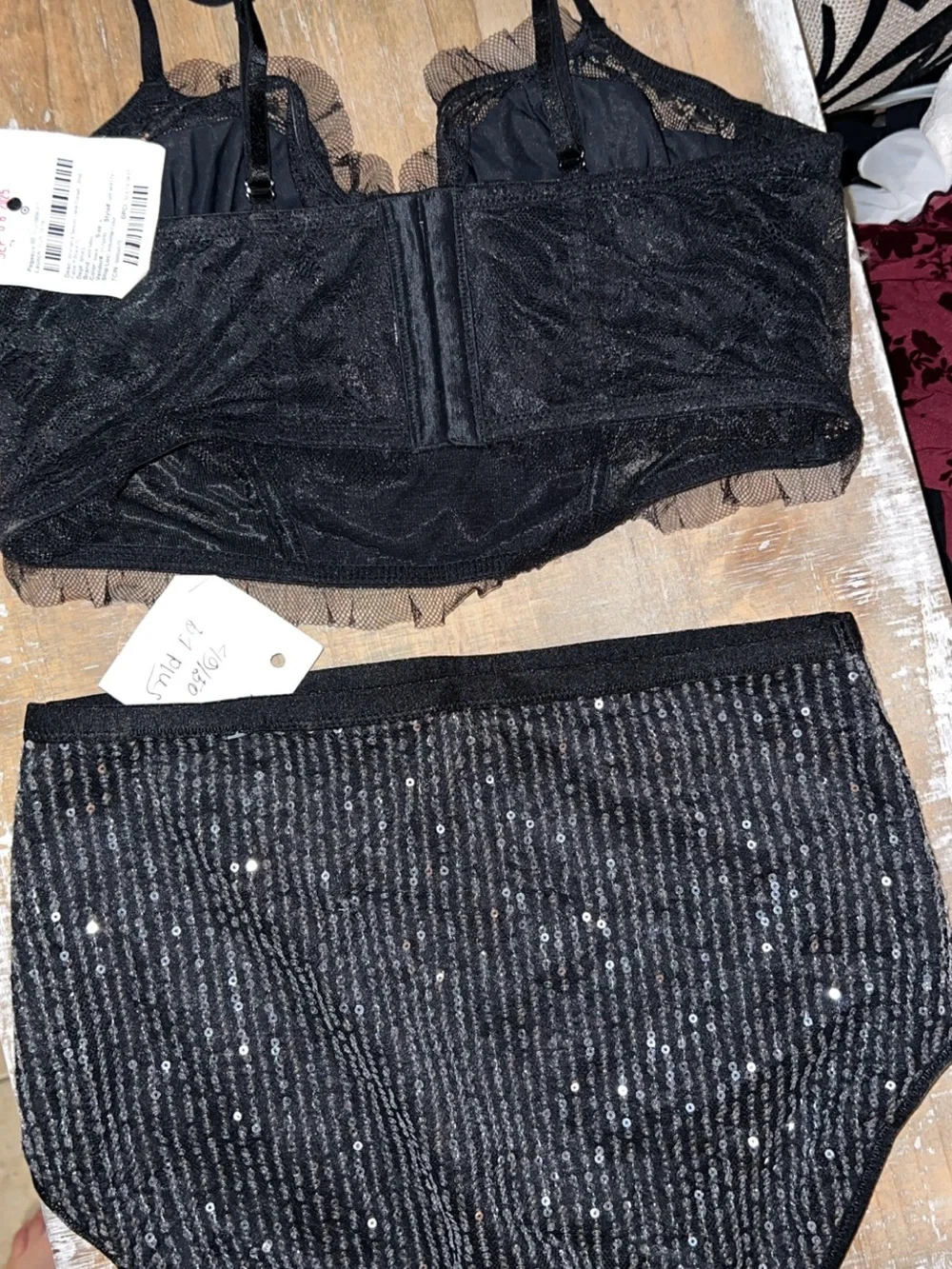 Wild Fable Black Sequin Lace Longline Bralette & High-Rise Hot Pants Set